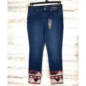 Versona Womens 28 Contemporary Straight Leg Blue Denim Jeans Sequin Boho NEW